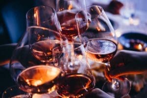 Glasses of wine seen during a friendly party of a celebration.